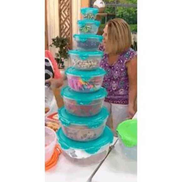 Lock N Lock 8 Piece Bowl Set Red Nestable Round Containers With Lids New - Picture 3 of 3